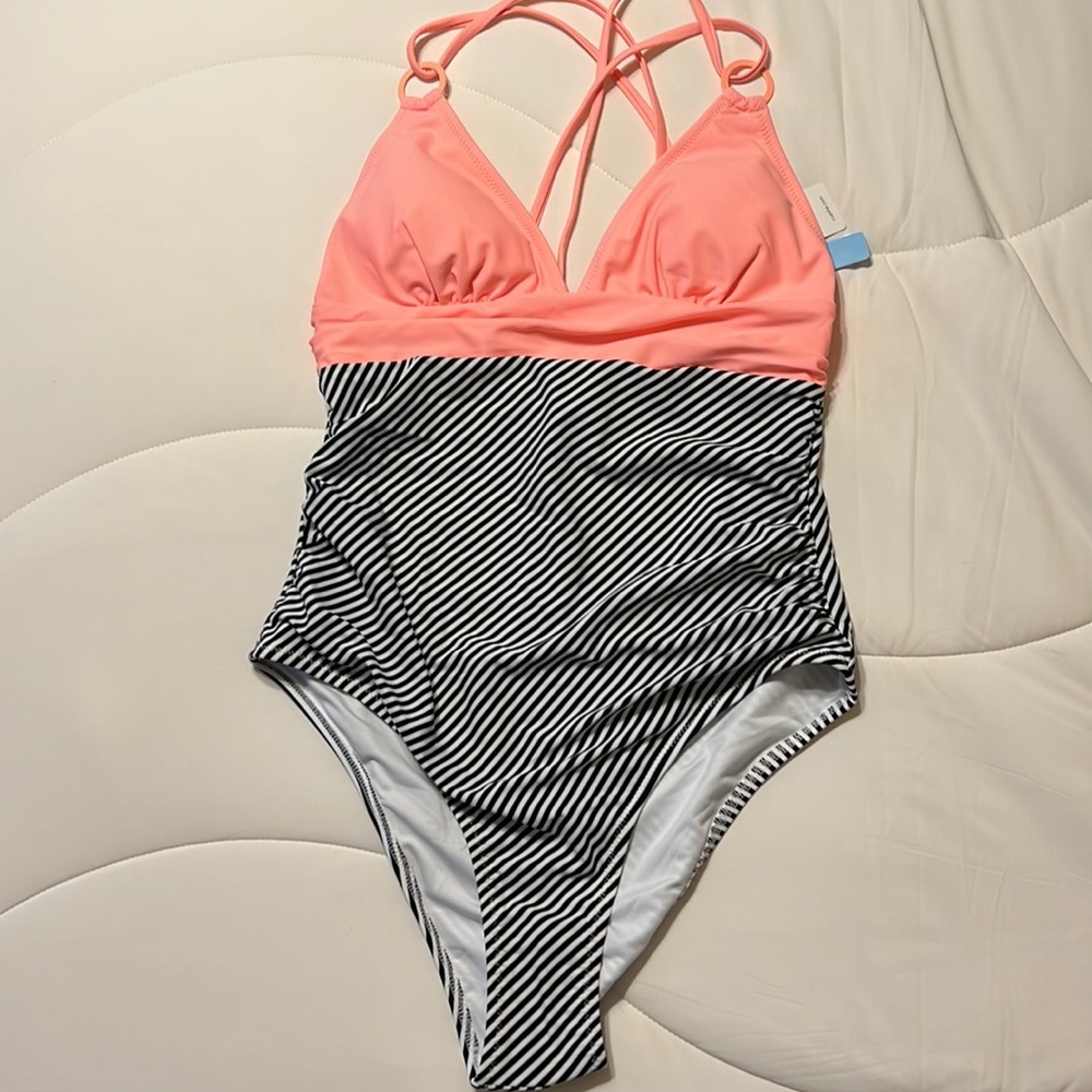 One piece ruched waist bathing suit. NWT